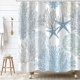 thumbnail image 2 of Nautical Beach Shower Curtain, Blue Tropical Coral Ocean Seashell Starfish Machine Washable Waterproof Fabric for Bathroom Bathtub Decor with Hooks 72x72, 2 of 6