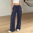 thumbnail image 2 of Sweatpants Women Solid Color Elastic High Waist Wide Leg Trousers with Side Stripe and Pockets Comfortable for Home Wear, 2 of 9