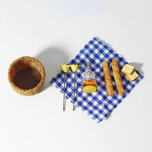 Mini Miniature Bread Picnic Cloth with 1/12 Doll House Plaid Blue Plaid