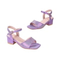 thumbnail image 4 of SGMVNU Girls Sandals Block Low Heels Rhinestone Dress Shoes Ankle Buckle Strap Square Open Toe Flower Girl Wedding Party Shoes Purple Size 8-9 Years, 4 of 4