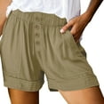 thumbnail image 2 of Tdoqot Womens Trendy Cotton Linen Shorts- Casual Summer Elastic Waist Baggy Dressy Lounge Shorts with Pockets Khaki Size S, 2 of 7