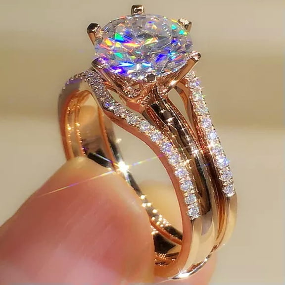 Romantic Wedding 14k Rose Gold Plated Rings Cubic Zircon Women Jewelry Sz 6-10