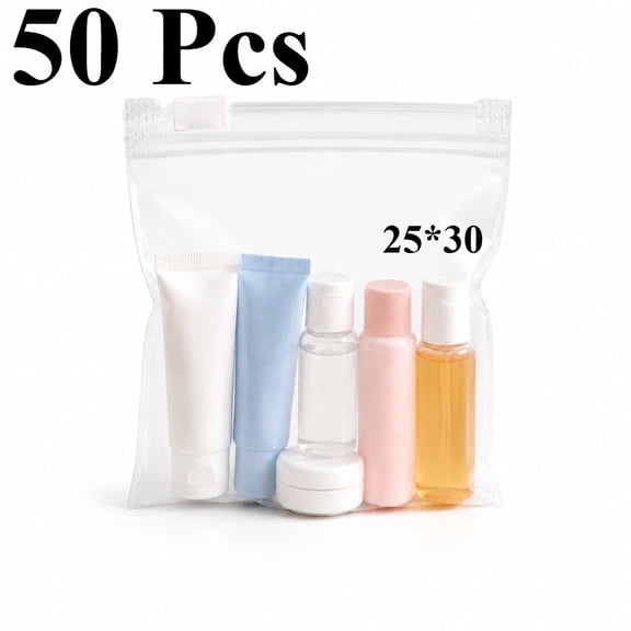 50pcs Mini Small PVC Transparent Plastic Cosmetic Organizer Bag Pouch for Vacation Travel, Bathroom and Organizing Makeup Bag