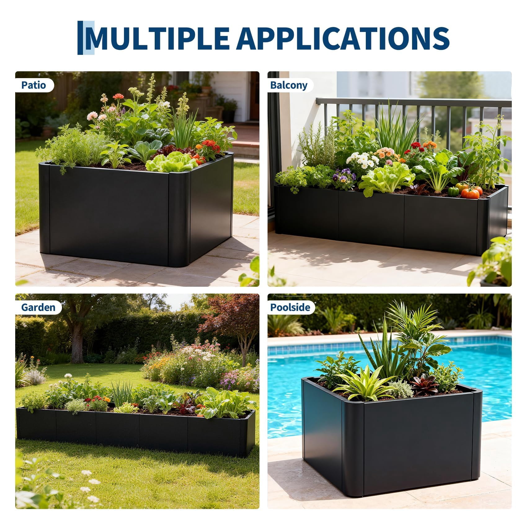 Large Rectangular Metal Planter Box, Home Garden Plant Pots, Indoor Windowsill Planter, Large Garden Planters with Rounded Corners for Outdoor Plants for Patio Deck Garden, With or Without Bottom