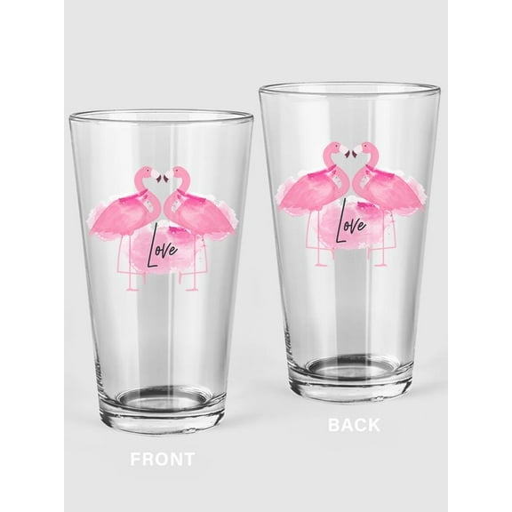 Flamingo Love Pint Glass -SPIdeals Designs, 16 oz Transparent Glass