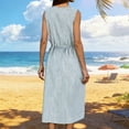 thumbnail image 5 of Lenago Dresses for Women Solid Color Sleeveless Dress Zipper Round Neck Stripe Linen Dress Summer Shirt Dress, 5 of 9