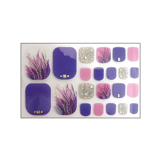 Pegatinas de verano para las uñas de los pies, sin pegamento, de larga duración, brillantes, con lima de uñas, capa de gel, no requiere horneado, para manicura DIY