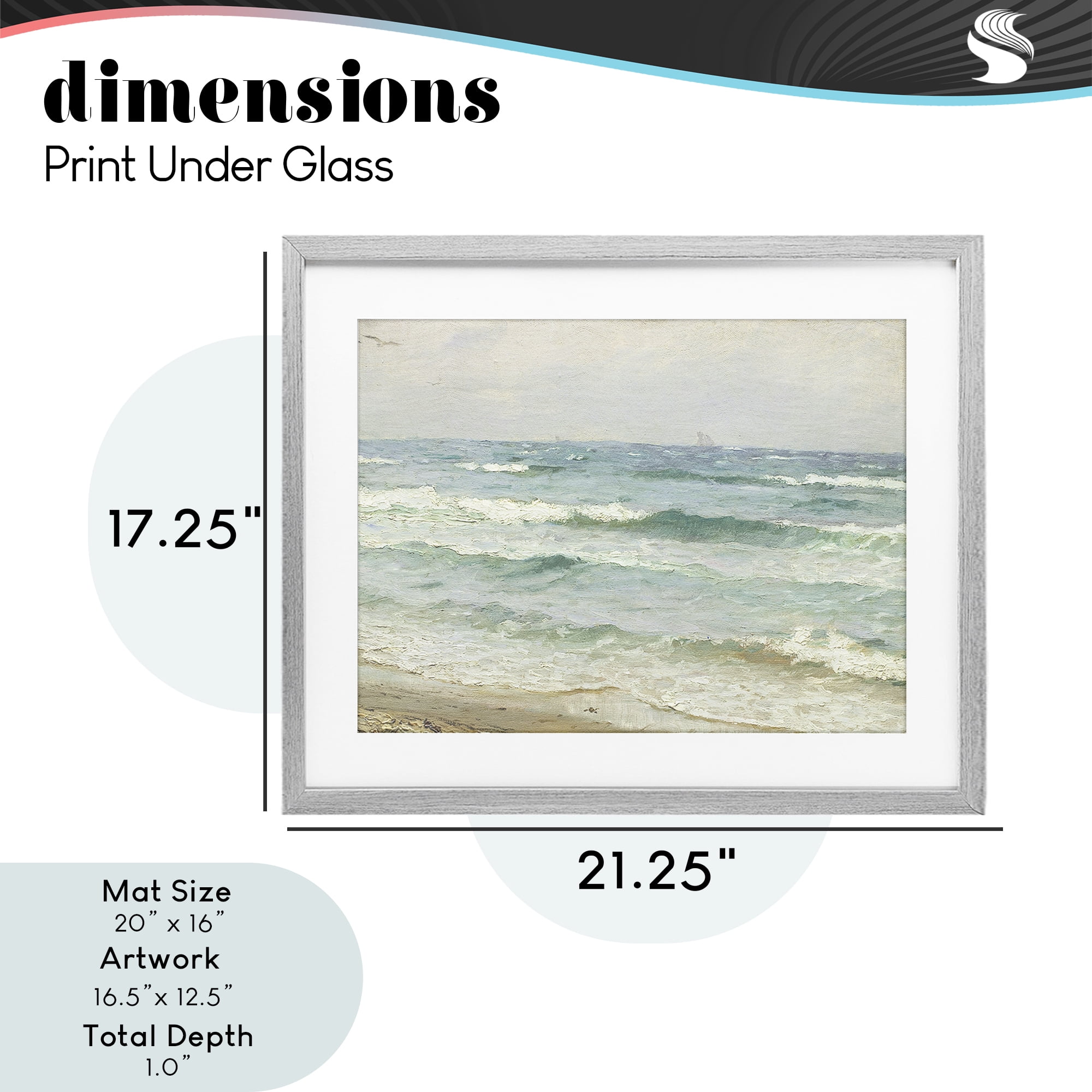 Stupell Industries Vintage Waves on The Shore Gray Framed Print Under Glass, design by Leah Straatsma