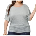 thumbnail image 2 of ylioge Womens Cold Shoulder Tops Plus Size 2X-4X Short Batwing-Sleeve T Shirts Ladies Trendy Solid Color Pleated Pullover Crewneck Blouses Top, 2 of 5