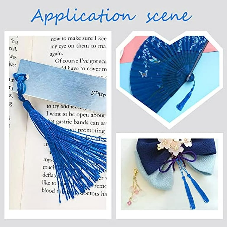 Leatherette Bookmark Pink with Blue Tassel and Book Charm by