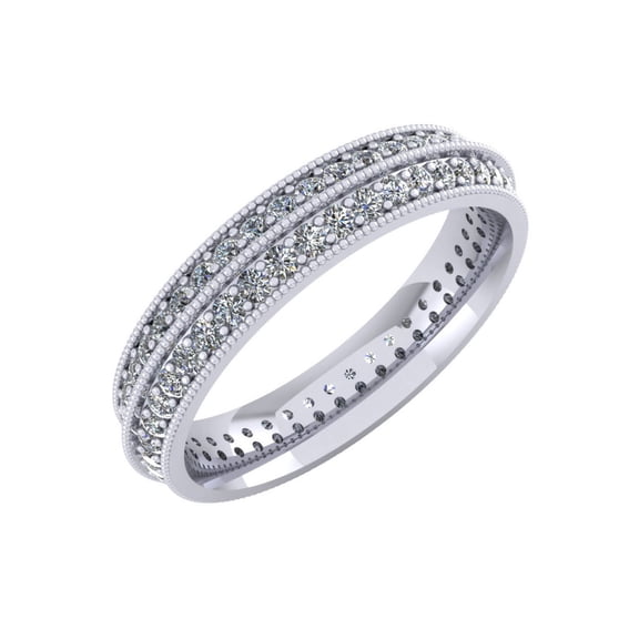 Natural 2.00Ct Round Cut Diamond 2Row Milgrain Anniversary Wedding Eternity Band Ring 14k FG VS1