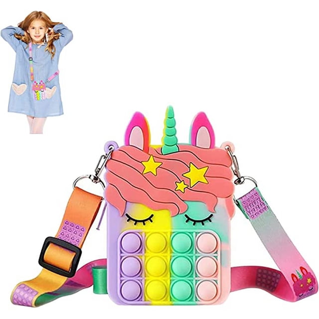 Bolso bandolera de dibujos animados, bolso pequeño de unicornio, bolso mensajero de silicona, bolso pequeño lindo, adecuado para niñas pequeñas, correa de hombro ajustable