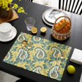 thumbnail image 3 of Yellow Teal Boho Botanical Placemats Set of 6, Southwestern Leaves Ethnic Tribal Placemats for Dining Table, Place Mats for Kitchen Tabletop, Waterproof Wipeable Dining Table Mats Set, 3 of 9