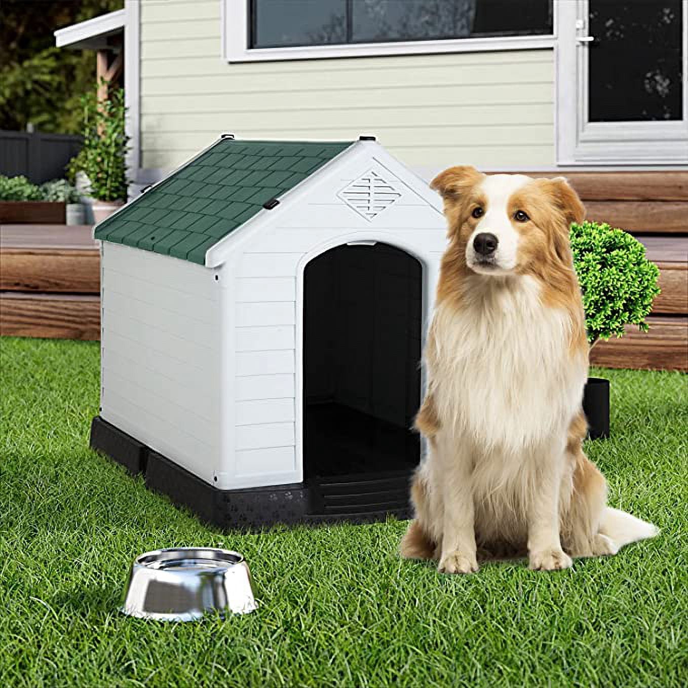 YRLLENSDAN 41/35/ 27 inch Plastic Dog House Outdoor, Waterproof Dog Houses for Small Dogs House with Air Vents and Elevated Floor Indoor Weatherproof Doghouse for Small Dogs