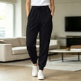 thumbnail image 2 of Women's Sweatpants Casual Drawstring Joggers with Elastic Cuffed Hem, Lightweight Lounge Pants for Yoga Running Athletic Workout Black L, 2 of 5