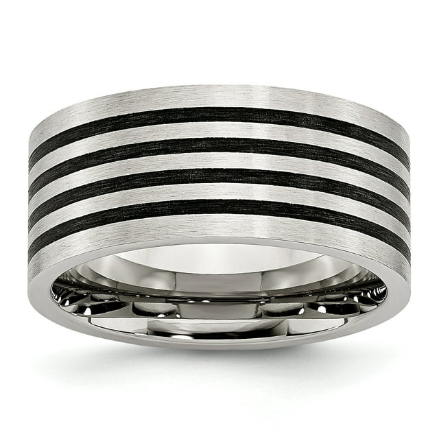 Acier Inoxydable Brossé en Caoutchouc Noir 10.00mm Anneau 8 Taille