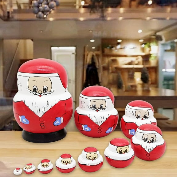 LEFTHIGH Home 10th Floor Santa Claus Russian Nesting Doll Birthday Christmas Gift Wooden Accomplishment Gift Toy Decoration Essential for Festivals Christmas Decorations