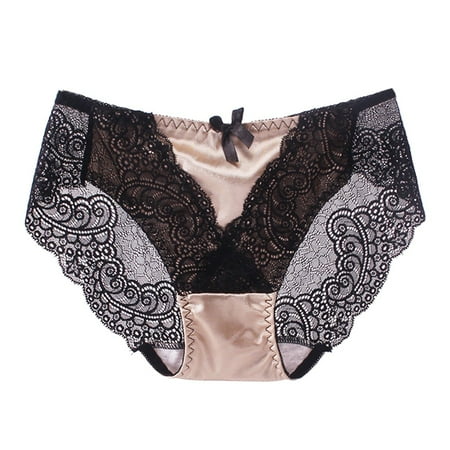 

Qcmgmg Women s Lace Briefs Solid Color Low Waisted Cotton Underwear Bowknot Soft Breathable Panties Plus Size L