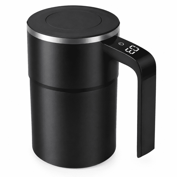 RAIRSKY Electric Coffee Cup with Auto Stir & Heat,16oz Black Smart Coffee Mug,USB Rechargeable Temperature Control Mug & Heated Travel Mug,Spill-Proof Lid for Desk,Office,Car