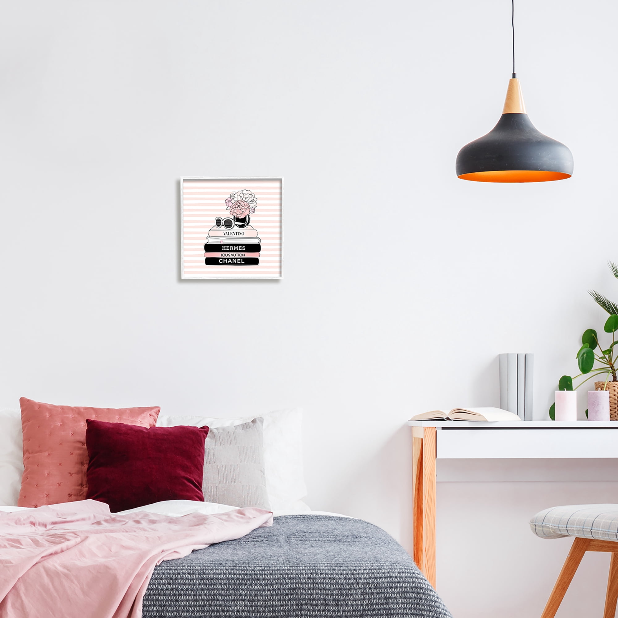 Stupell Industries Striped Fashion Bookstack Beauty & Fashion Painting White Framed Art Print Wall Art, 12 x 12