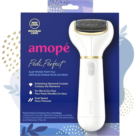 Amope Pedi Perfect Electric Callus Remover Foot File w/ Diamond Crystals, Pedicure Tool for Feet, Removes Hard & Dead Skin, w/ Extra Coarse Roller Head, 1 Count (Design and Packaging May Vary)