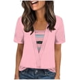 thumbnail image 2 of Womens Tops Short Sleeve Round Neck Satin Solid Color Summer T-shirt Pink XXL, 2 of 5