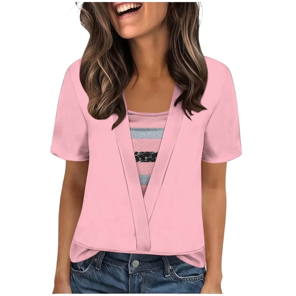 Blouses for Women Plus Size,Womens Summer Tops Trendy 2 in 1 Blouses Short Sleeve Shirts Casual T Shirts Beach Vacation Clothes
