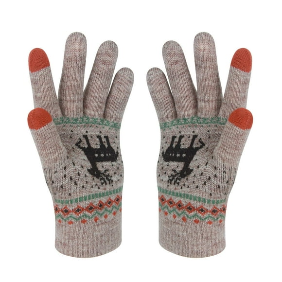 WJCA Winter touchscreen gloves, reindeer design, warm wool lining, unisplendable cold-proof gloves