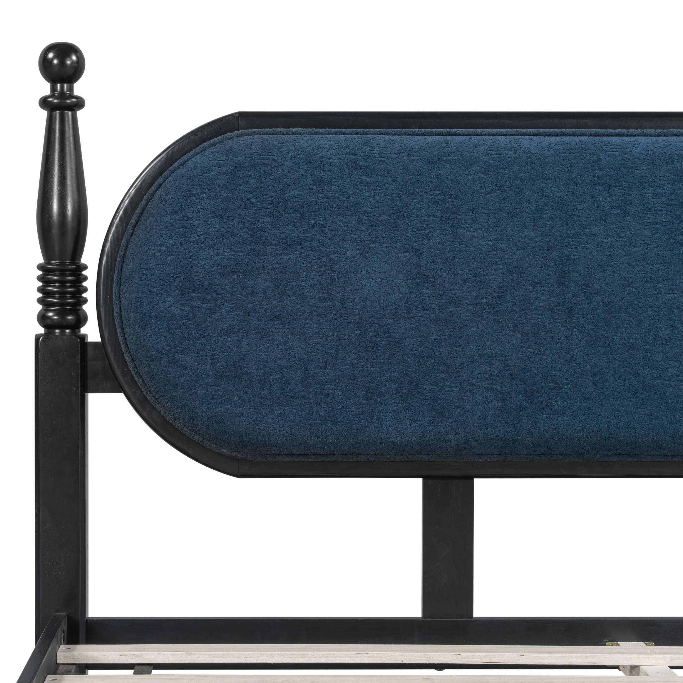 Christopher Knight Home Vintage King Platform Bed Frame with Upholstered Headboard, Black+Navy Blue