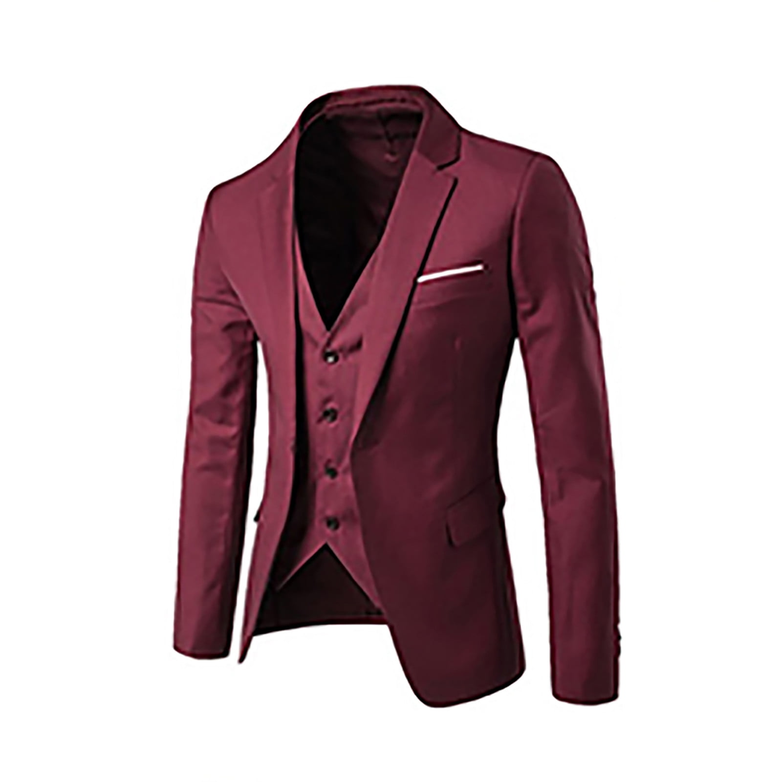 Zodggu Three-piece Suit Jacket + Vest + Suit Pants for Men Button Front Stretch Suit Coat Long Sleeve Tuxedo Slim Fit Solid Sports Business Pocket Lightweight Lapel Collar Jacket Red 6