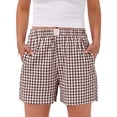 thumbnail image 3 of Fantaslook Plaid Shorts for Women Button Gingham Cotton Shorts Summer Lounge Boxers Beach Shorts with Pocket, 3 of 10