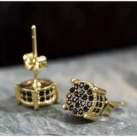 Round 2CT Simulated Black Diamond 14K Yellow Gold Plated Women's Stud Earrings