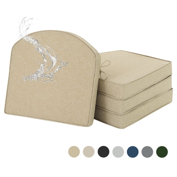 Ottowood Textured Chair Cushions for Dining Chairs Set of 4, 17" x 16", Non-Slip Bottom Indoor Seat Cushions with Removable Cover, Nature