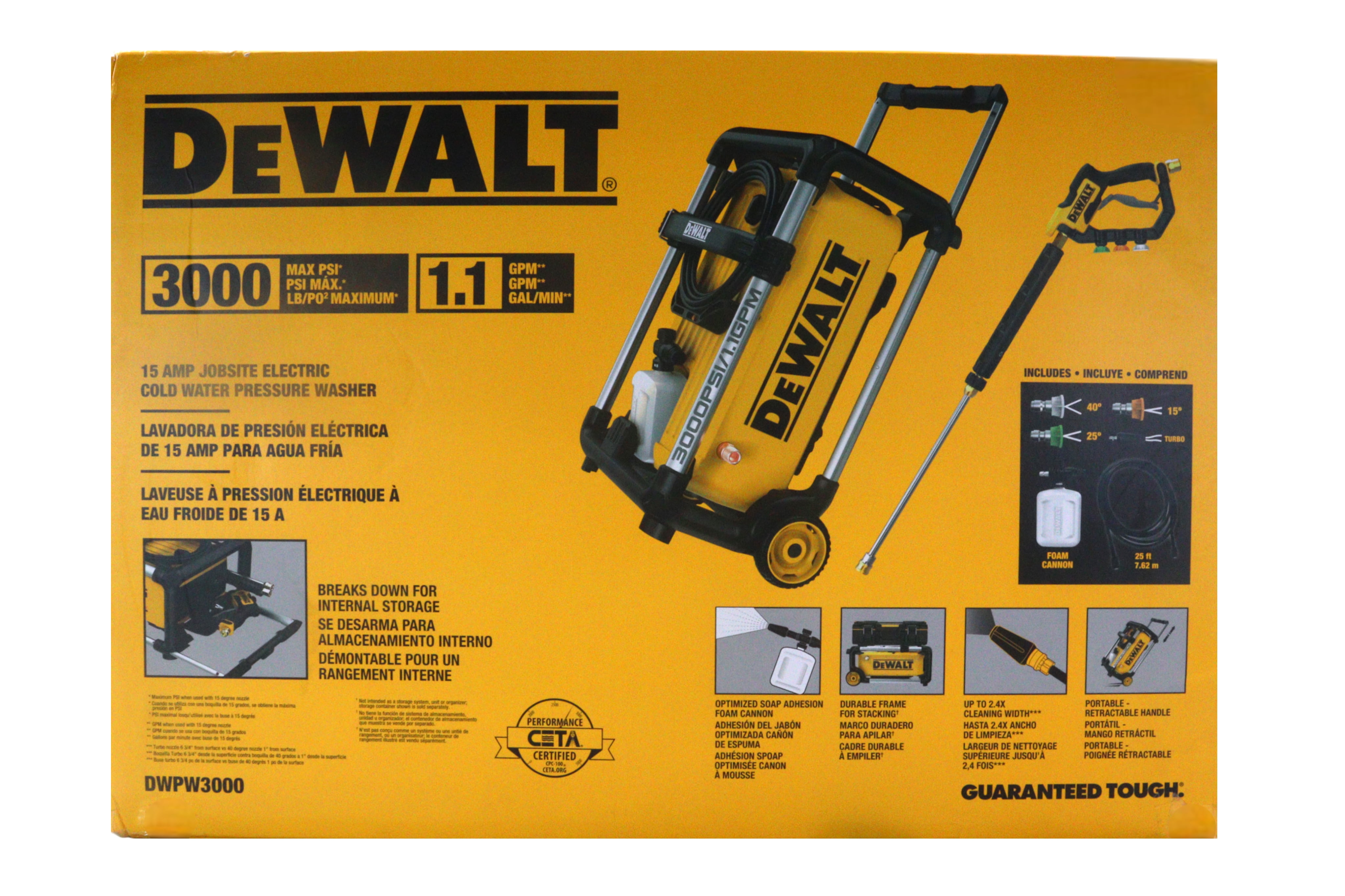 DEWALT 3000 PSI 1.1 GPM 15 Amp Cold Water Electric Pressure Washer with Internal Equipment Storage