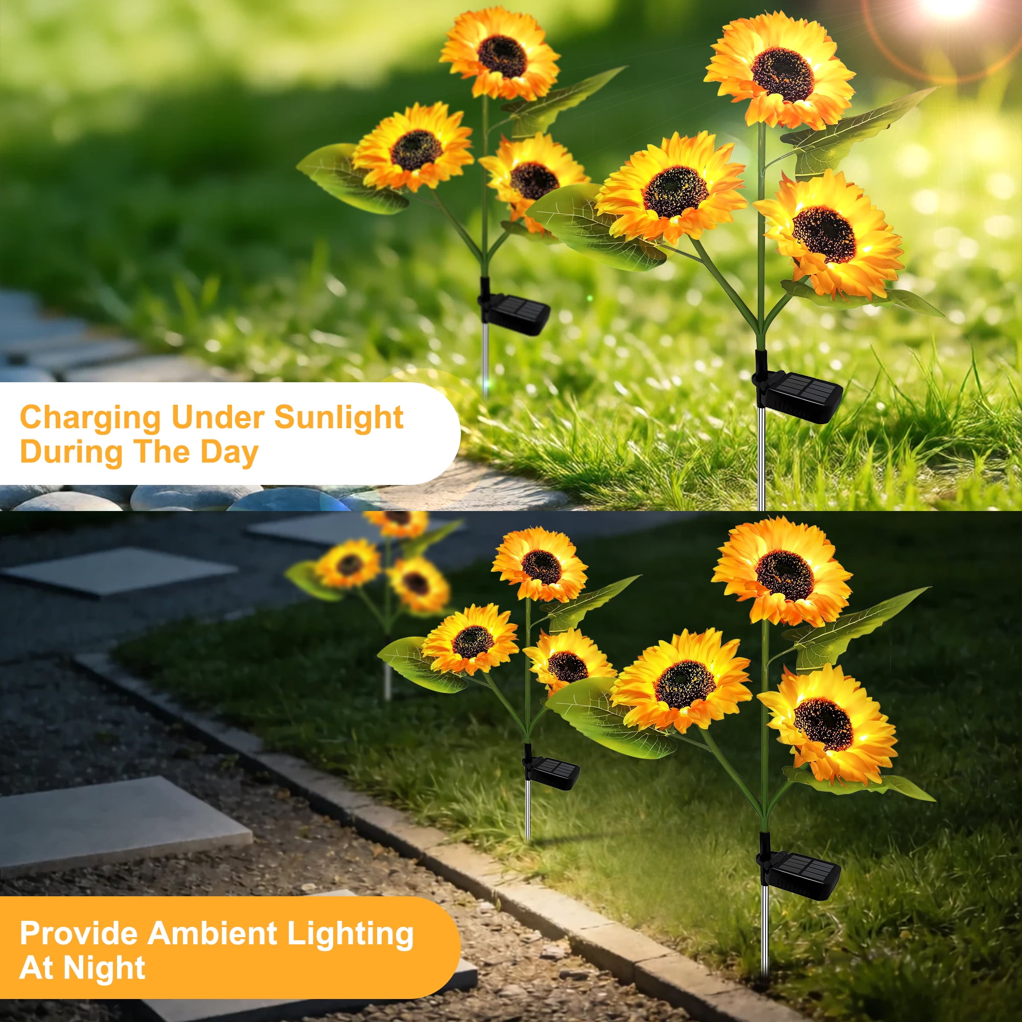 DAYBETTER 2Pack Sunflower Solar Lights, Solar Powered Outdoor Lights with 2Modes, IP65 Waterproof, Auto on/off Solar Outdoor Lights for Patio, Garden Decor, Mother's Day