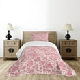 thumbnail image 4 of Ambesonne Coral Quilted Bedspread Set 2 Pcs, Vintage Roses Feminine, Twin Size, Dark Coral Coconut, 4 of 5