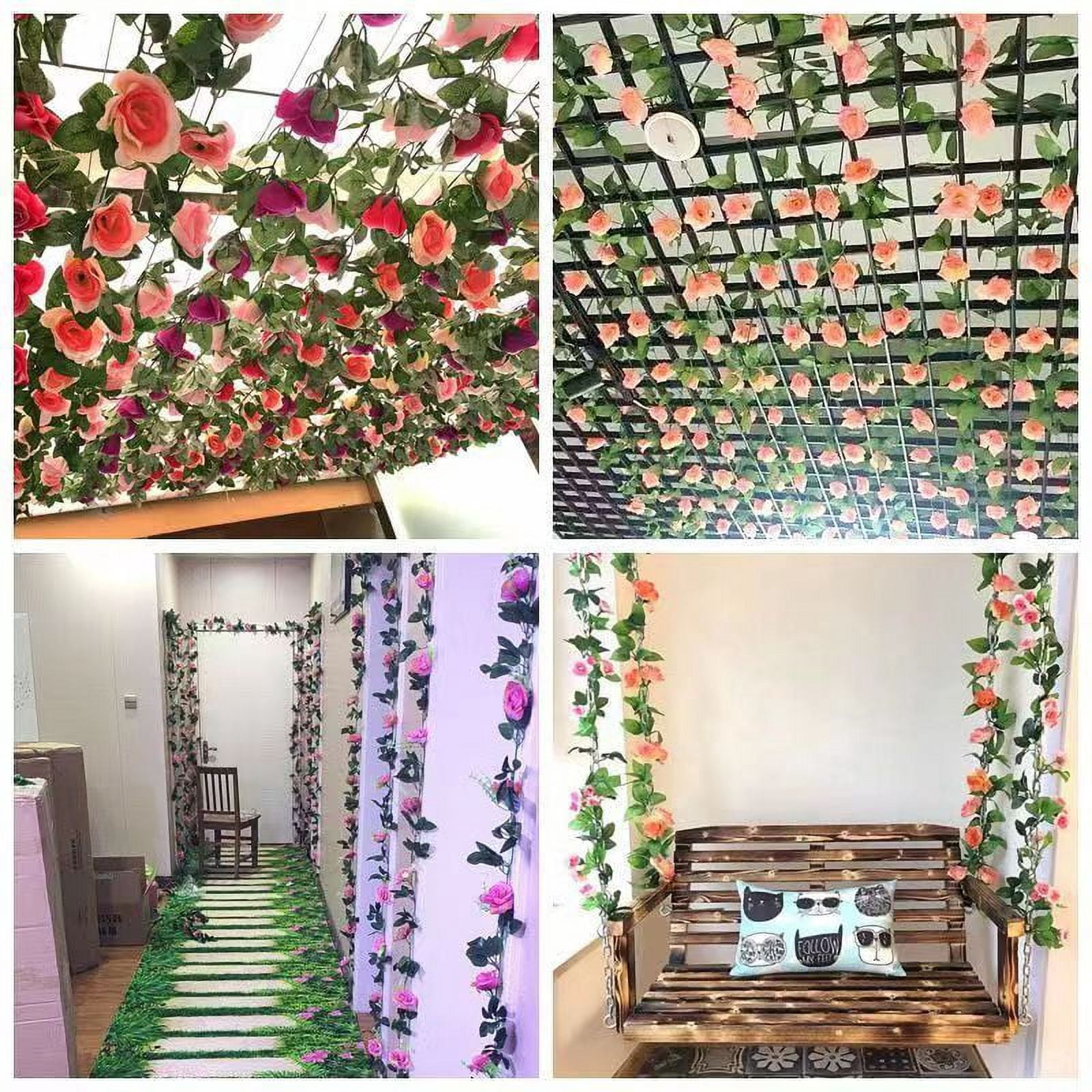 Nvzi 8 Pcs 66FT Flower Garland, Artificial Rose Vine Flowers with Green Leaves Hanging for Room, Anniversary Wedding Birthday Christmas Wall Arch Decor, Spring Red Flower