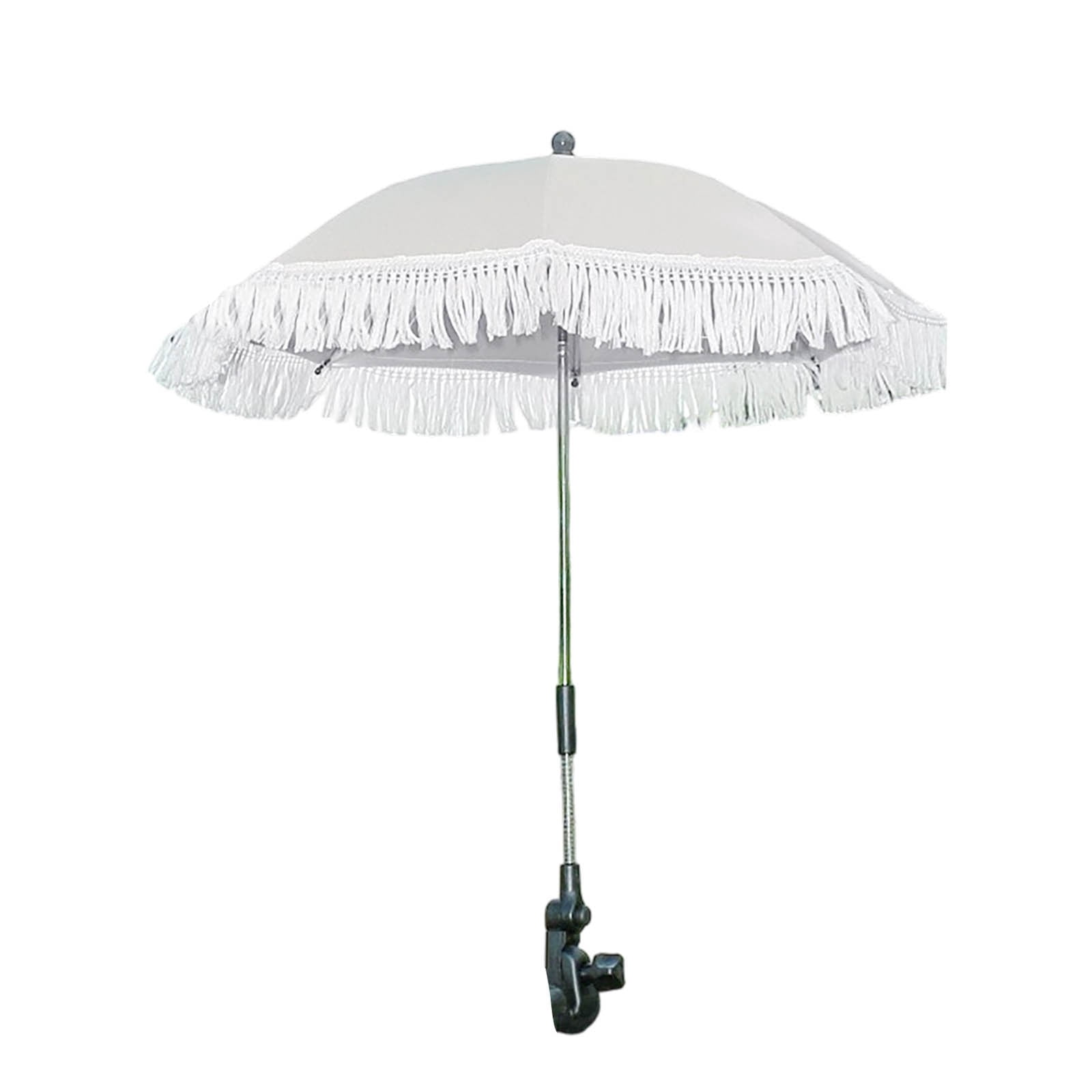 YANDE-30.7 Inch Clip-On Chair Umbrella, 1pc Adjustable Patio Sun Shade with Fringe, UV Protection Parasol for Stroller, Beach Chair, Outdoor Activities (A)