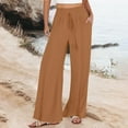 thumbnail image 2 of Seductiva Soft Leggings for Women Linen Pants Women Summer Wide Leg Pants Drawstring Elastic Waist Pants High Waisted Pants Casual Beach Trousers Loose Casual Pants, 2 of 5