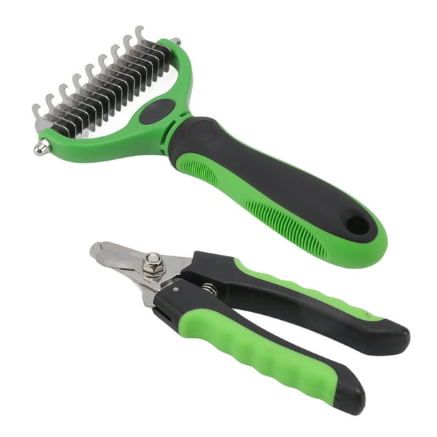 Rastrillo de capa inferior para mascotas, Kit de aseo para eliminación de nudos de doble cara, peine para quitar el pelo de mascotas con cortaúñas para perros, gatos y conejos