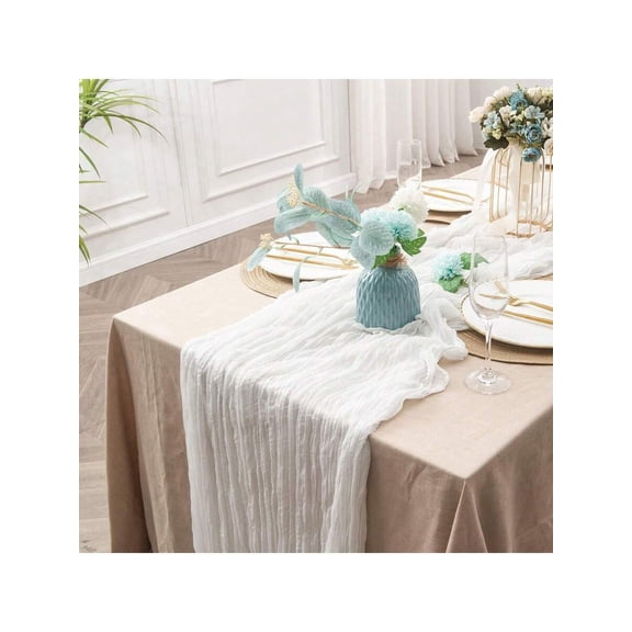White Cheesecloth Table Runner, Bohemian Gauze Fabric For Wedding, Party, Festival Or Home Dining Decoration