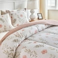 thumbnail image 4 of 3pcs Floral Cotton Comforter Set for Girls, Pink Flowers n Leaves Botanical Design, Twin Size Soft n Cozy Bedding Comforter Set for All Season- 68x88 inches, 4 of 7