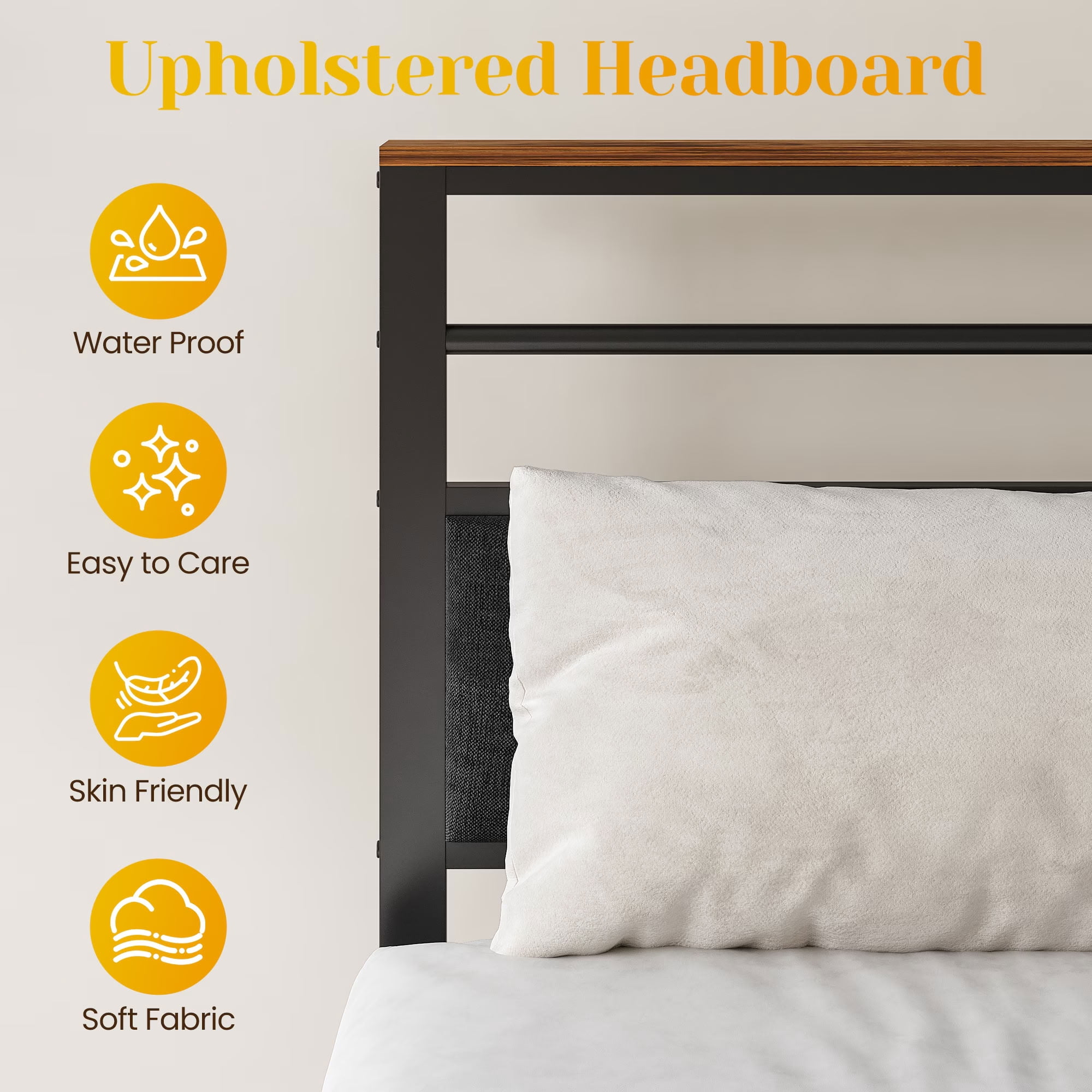 MAYEERTY Twin Size Bed Frame with Headboard and Storage Shelf, Metal Platform Bed with Charging Station, No Box Spring Needed for Bedroom Dorm Room