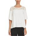 thumbnail image 2 of CeCe Floral Coupe Yoke Pullover Blusa para mujer, blanco, grande CeCe Pull-over, 2 of 2