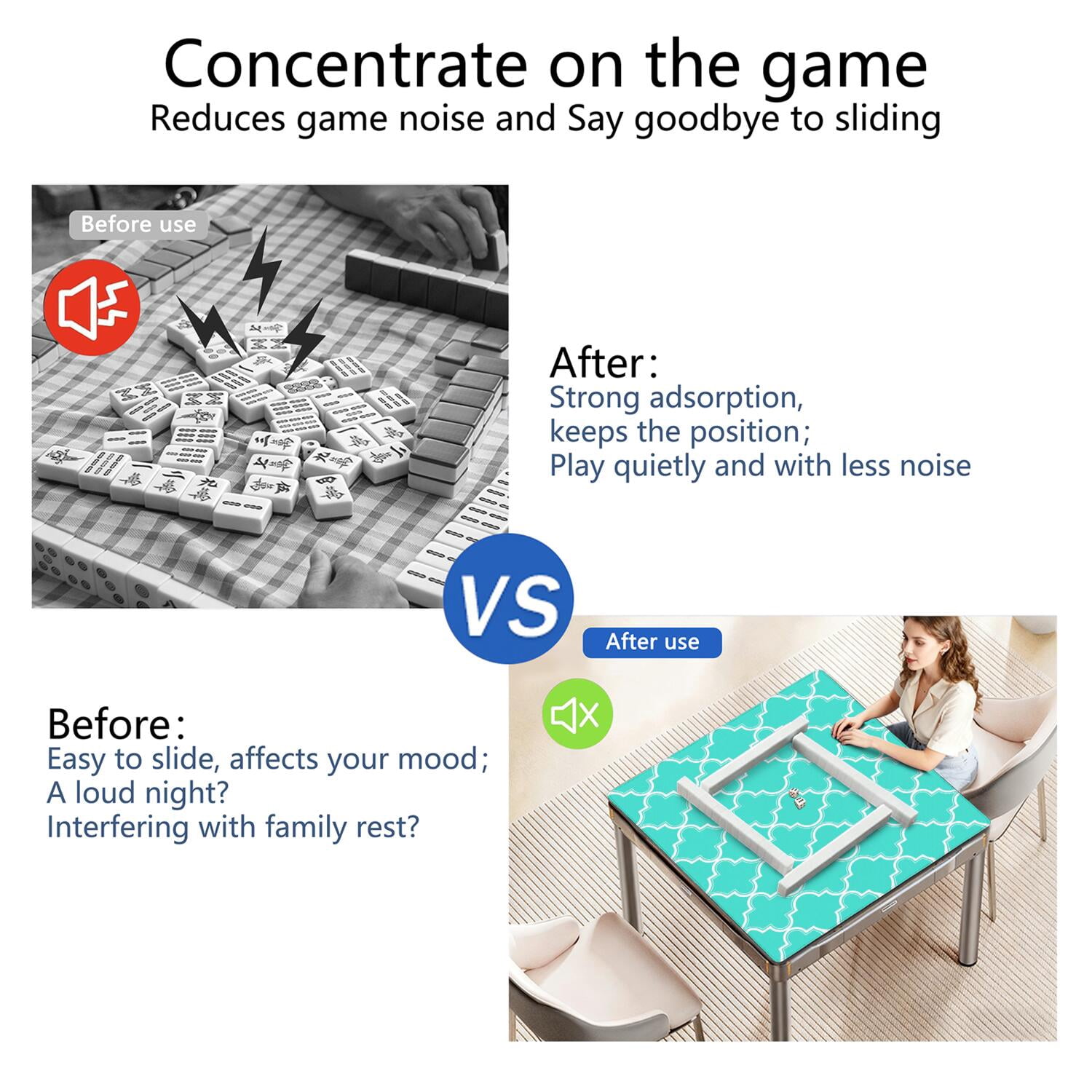 Classic Boho Pattern Non-Slip Game Room Mat 31.5 Inch Square Rubber Mahjong Playing Surface with Noise Dampening for Card Games and Board Game Nights