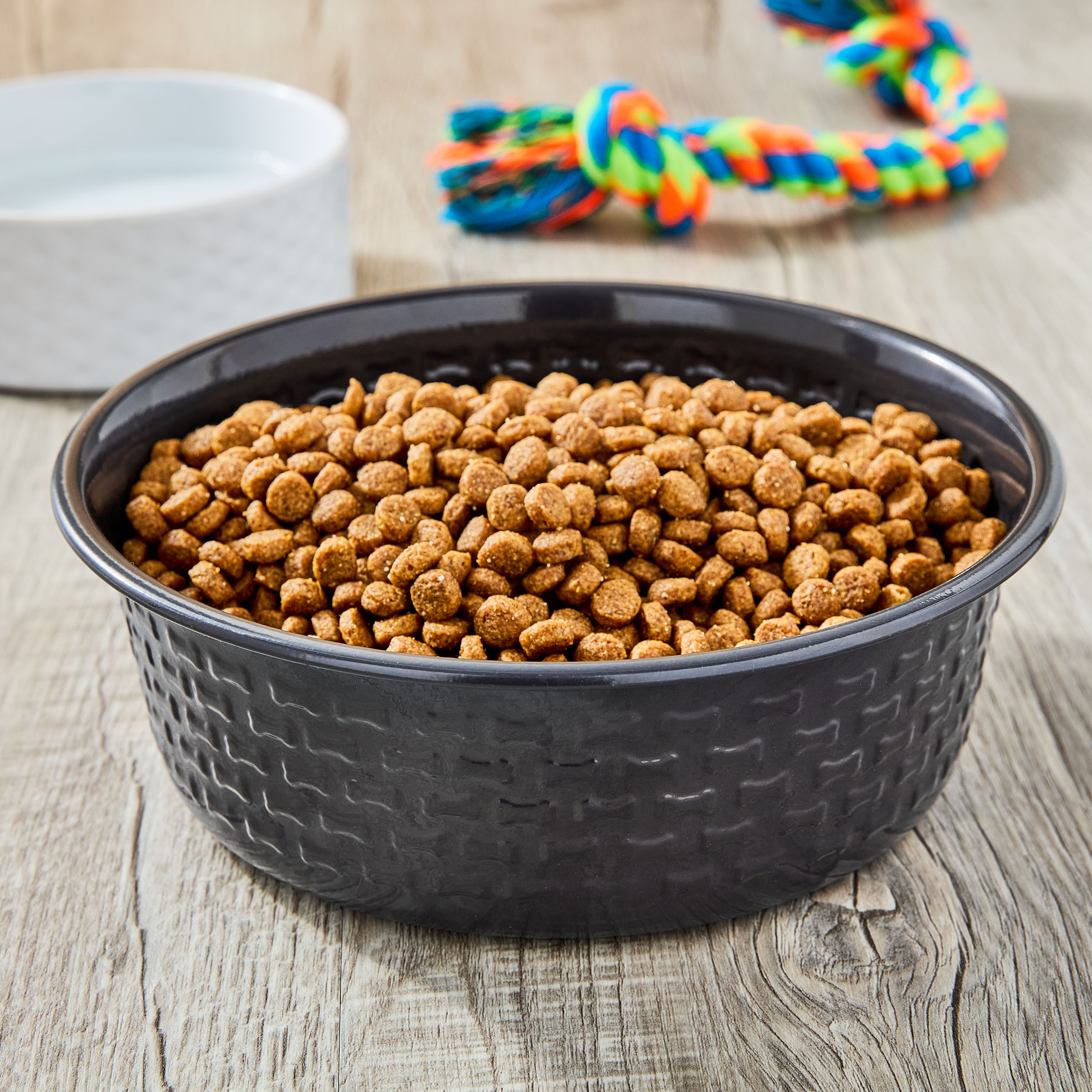 Vibrant Life Large Stainless Steel Embossed Dog Bowl, Black Bones