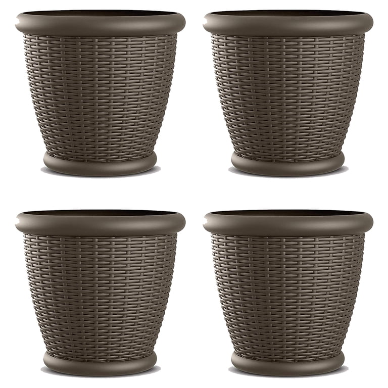 Suncast Willow 18" Decorative Wicker Planters, Java, 4-Pack photo 1
