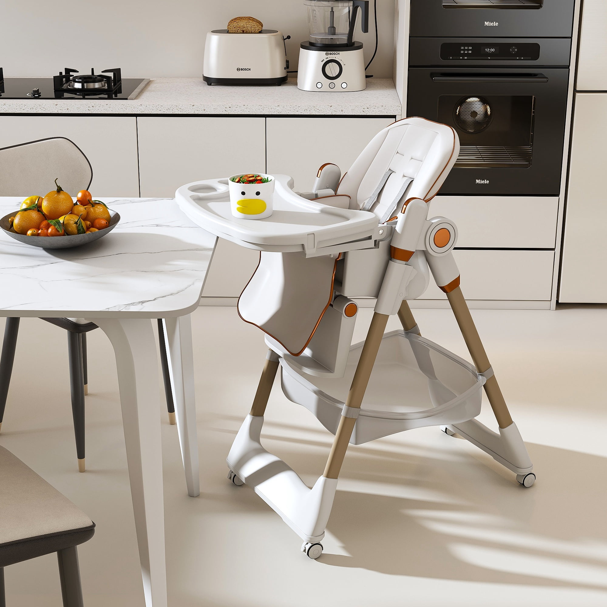 Alvantor Baby High Chair for Infant Portable Toddler Feeding Seat with Belt for Home, Dining White