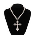 thumbnail image 3 of NICKSUN Vintage Filigree Cross Pendant Pearl Beaded Choker Necklace, Gothic Multi-Layer Imitation Pearl Chain Necklace, 3 of 6