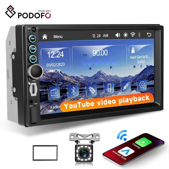 Podofo Double Din 7 in Touchscreen Car Stereo Radio with Wireless Apple CarPlay& Android Auto/ Bluetooth/Backup Camera